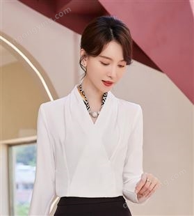 法式V领高级时尚感职业白衬衫气质型女神范2023早春洋气雪纺上衣