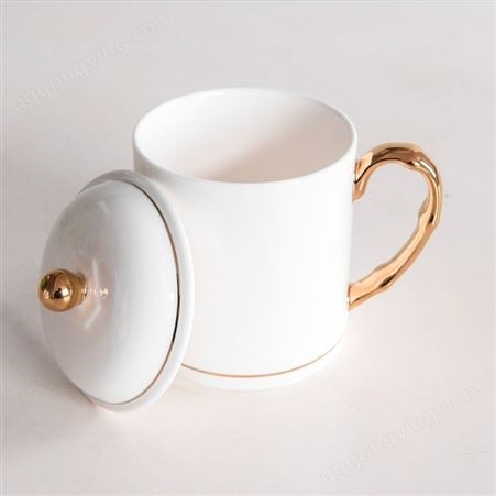 酒店办公室陶瓷会议盖杯 定制创意骨瓷金把广告商务礼品茶水杯