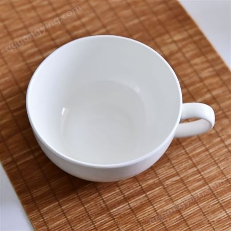 创意带把骨瓷碗 纯白家用碗 早餐碗 可定制logo