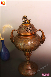 高麒麟熏炉檀香炉纯黄铜室内创意摆件茶道香道抚琴