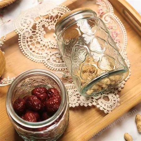 鸿皓玻璃密封罐复古海棠花纹食品级玻璃罐零食坚果蜂蜜储物罐