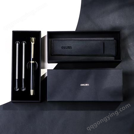 得力S158宝珠笔签字笔水笔套装0.5MM头笔尖（亮黑）1盒