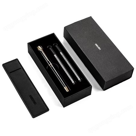 得力S158宝珠笔签字笔水笔套装0.5MM头笔尖（亮黑）1盒