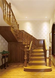 别墅中式装修设计 中式复式客厅旋转实木楼梯 青云阳光